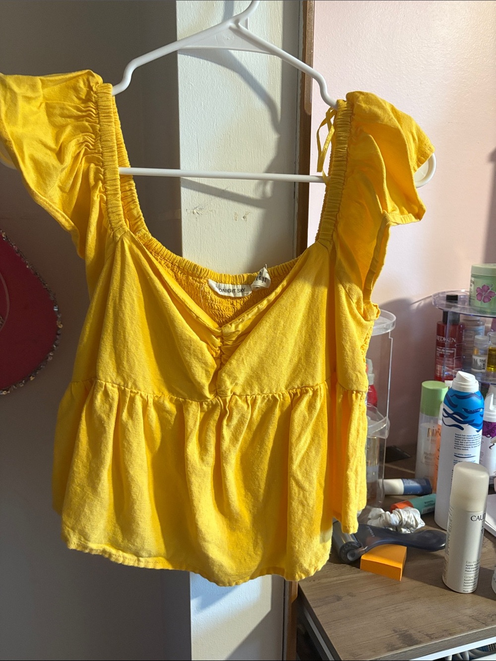 T.J.Maxx Bright Yellow Peasant Crop Top with Ruffle Sleeves